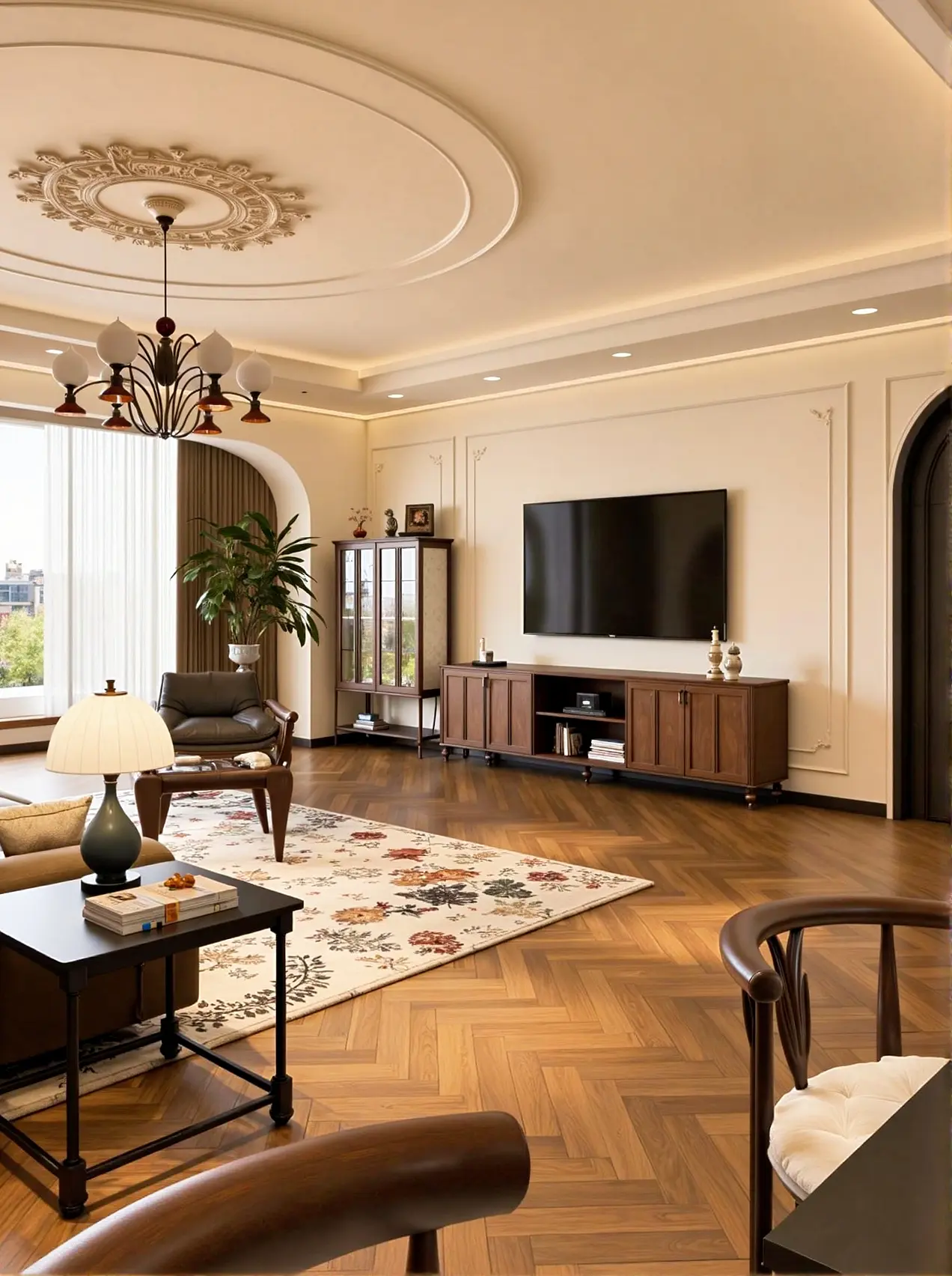 被法式复古装修的高级感狠狠拿捏了~奶油色墙面搭配深色木纹砖，精致的雕花...