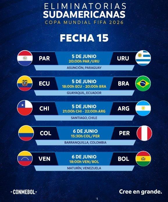 已确认： 6月份的南美世界杯预选赛🇨🇱 6月5日：智利对阵阿根廷🇦🇷🇦