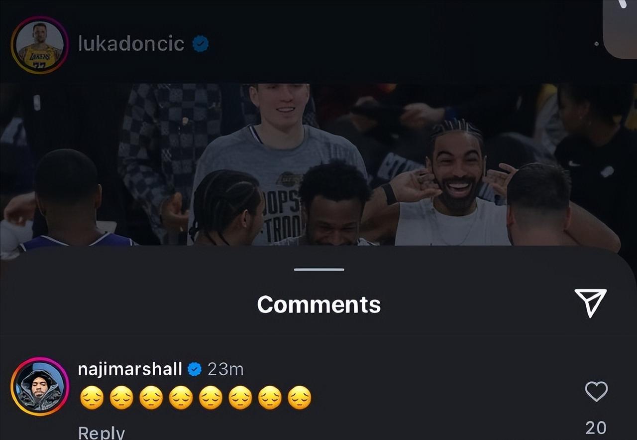 前任想念东契奇了！
独行侠后卫纳吉-马绍尔在东契奇最新ins动态下留言：“😔?