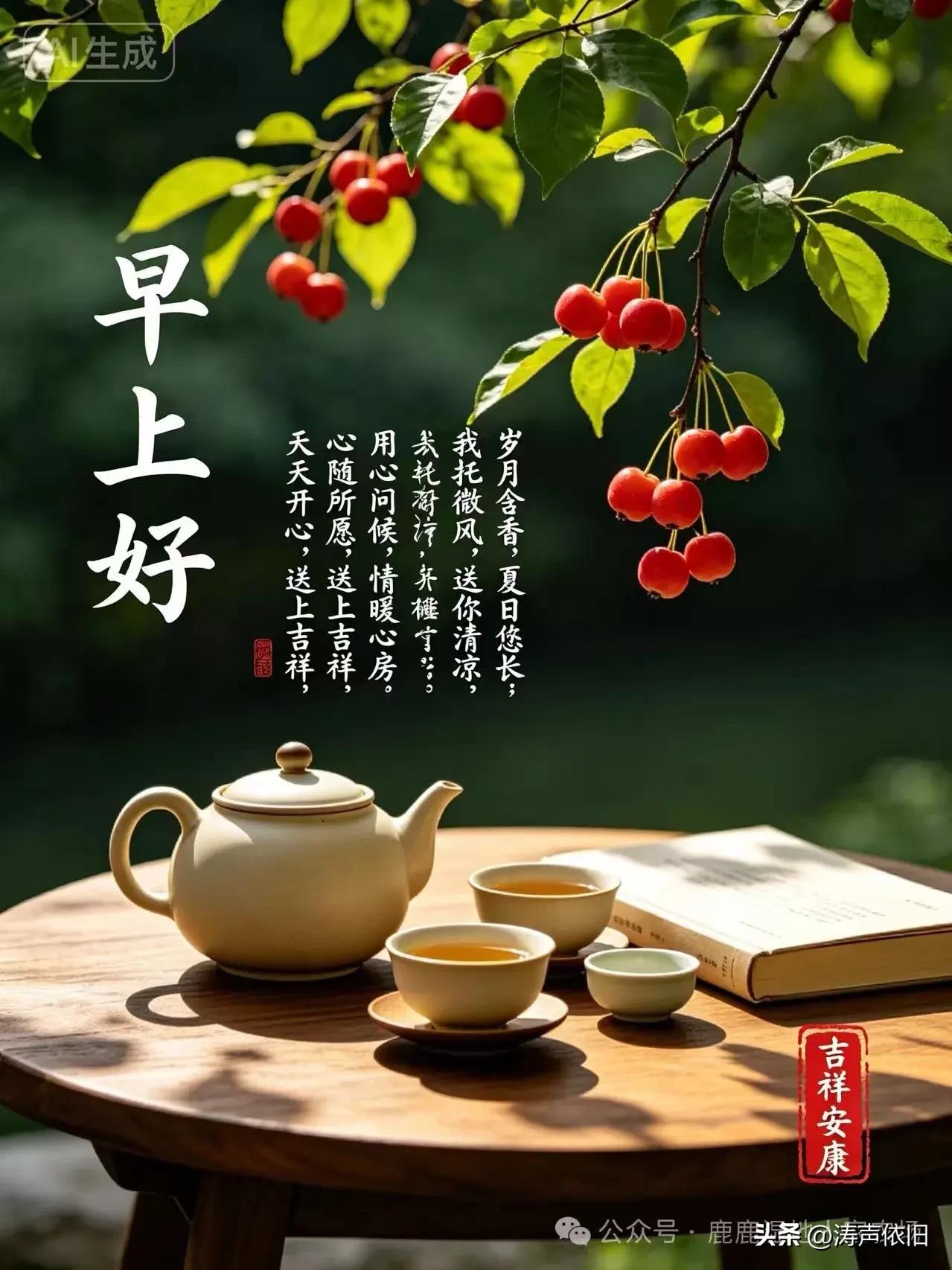 《浣溪沙·晨朝寄友》

晨起舒怀兴致高，
开屏寻友问晨安。
温情寄语送祈愿。
