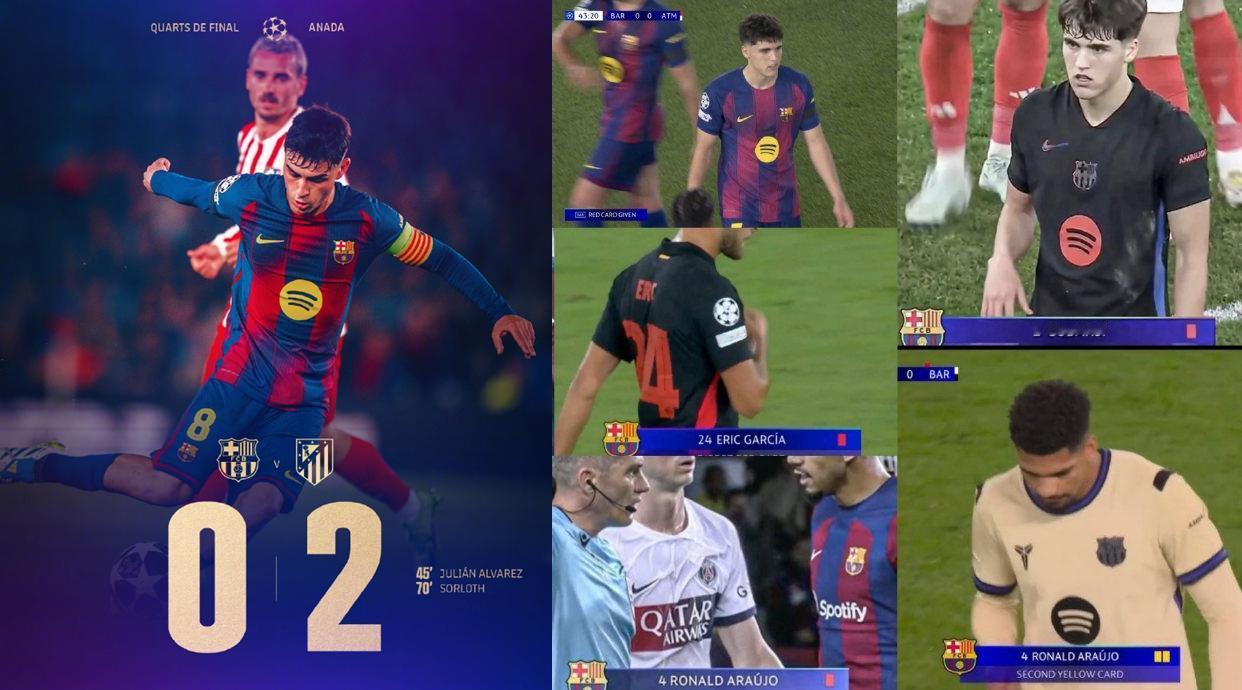 没想到巴萨又是因为一张红牌改变欧冠局势，弗里克这风格注定了后卫线容易吃红牌，主场