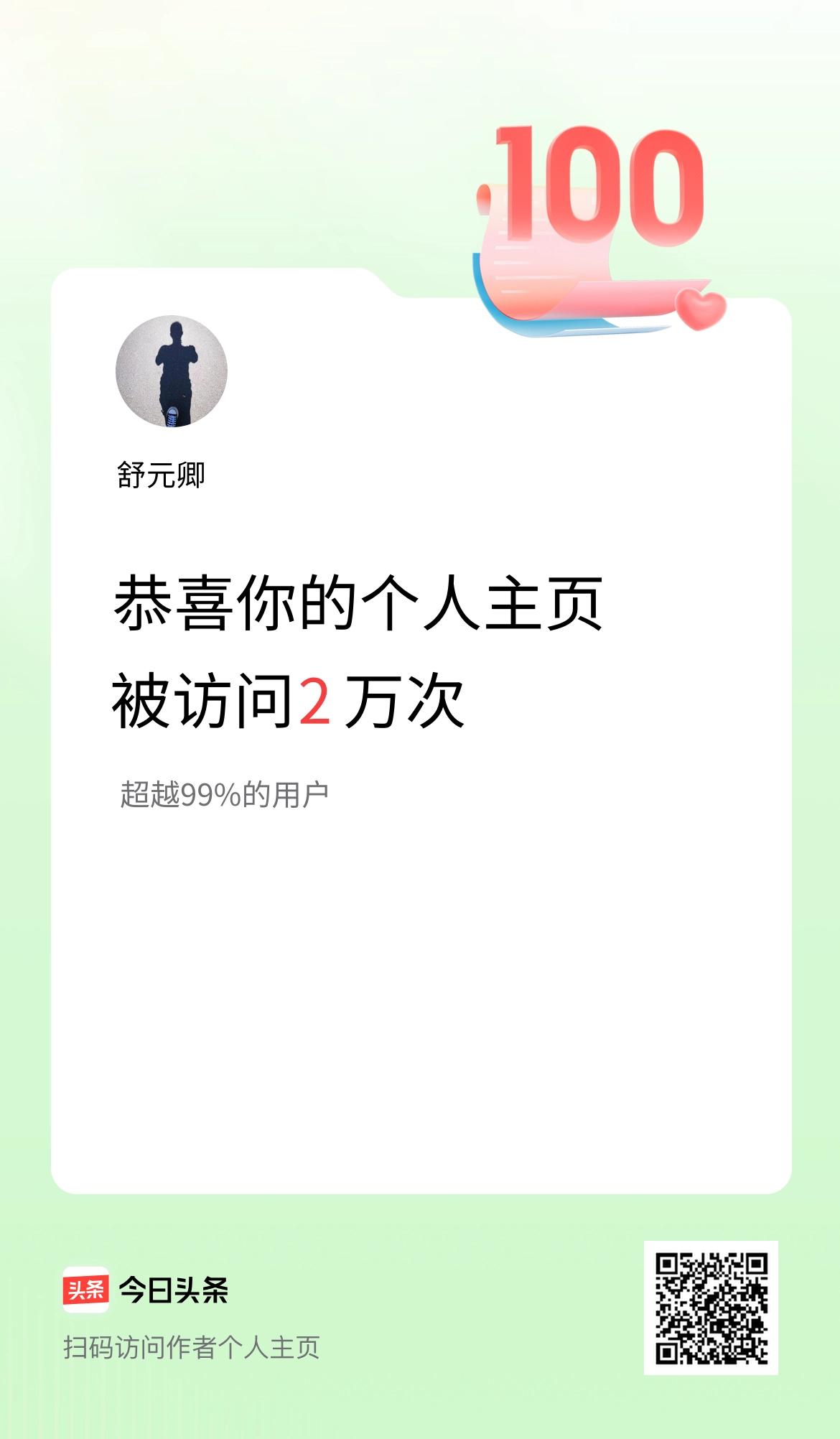 我的头条个人主页被访问2万次啦！