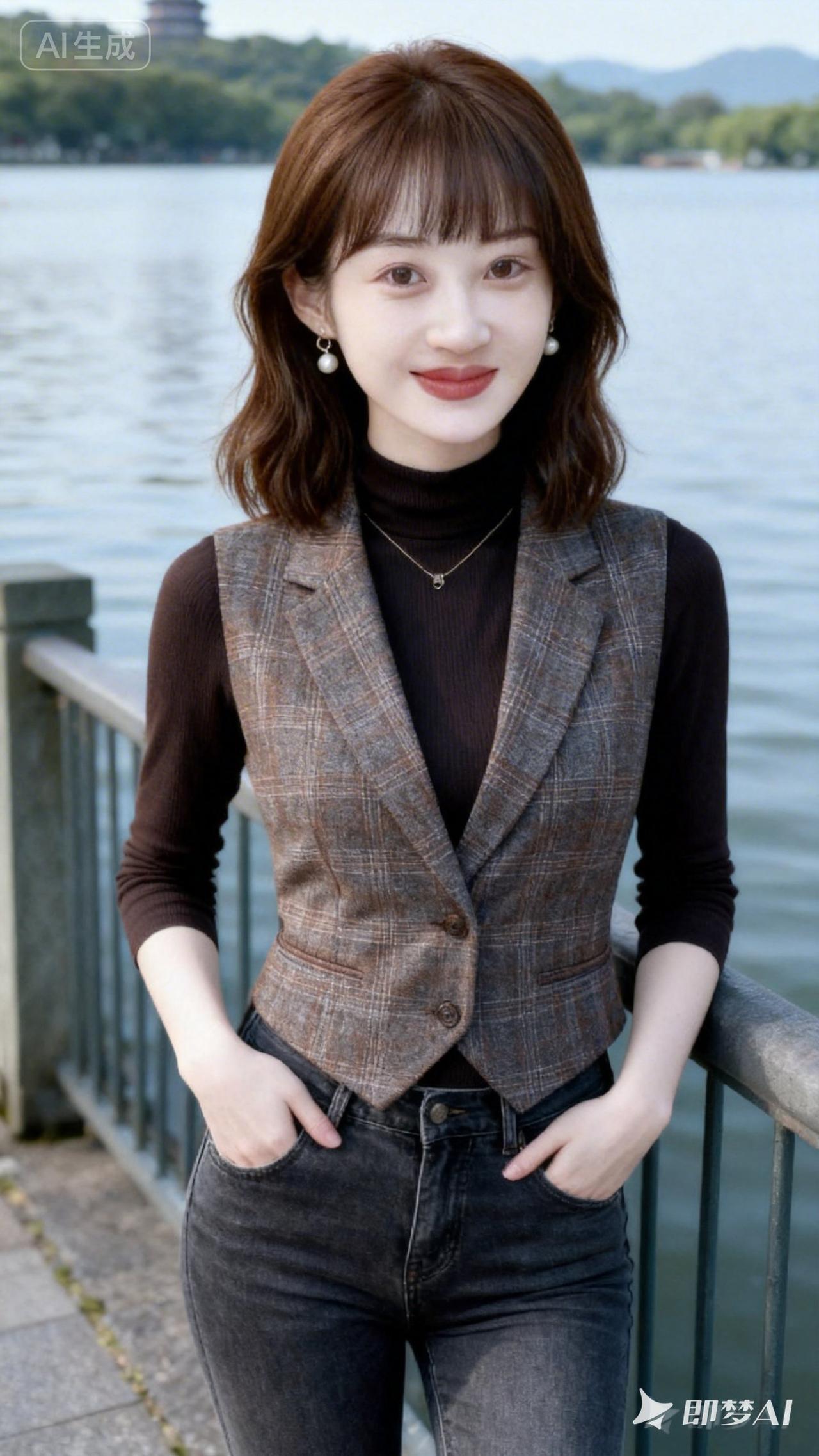 秋日穿搭指南：复古格纹马甲+牛仔裤，轻松出街！🍂👗👖