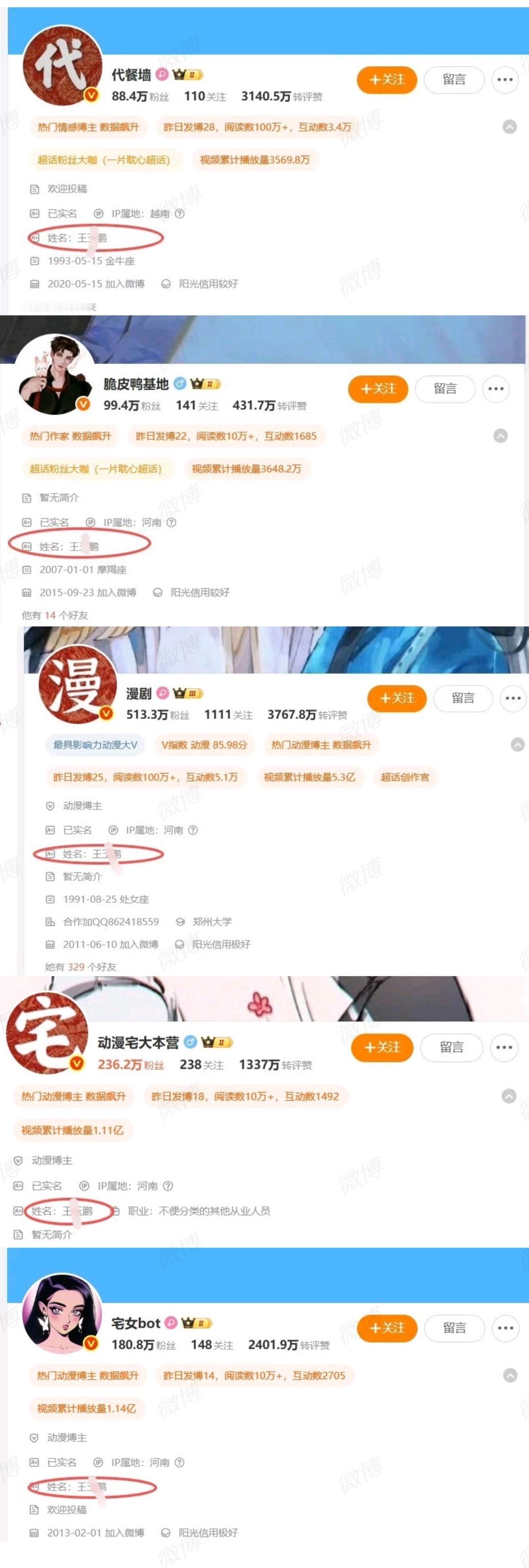 哇哦 有网友发现几个bot领域的实名是同一个名字...[哆啦A梦害怕]这名字怎么