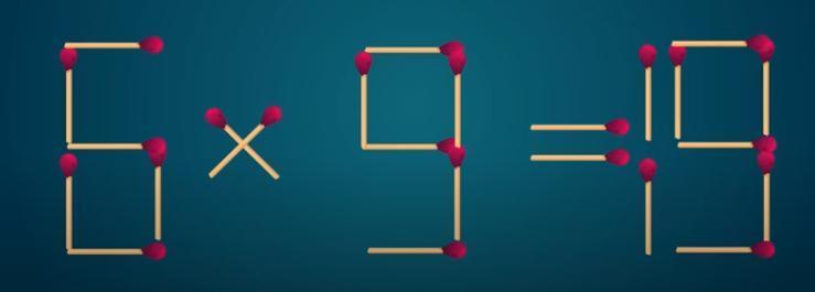 画面中，用火柴棒搭建的等式 “6 × 9 = 49” 显然无法成立。现在，正式向
