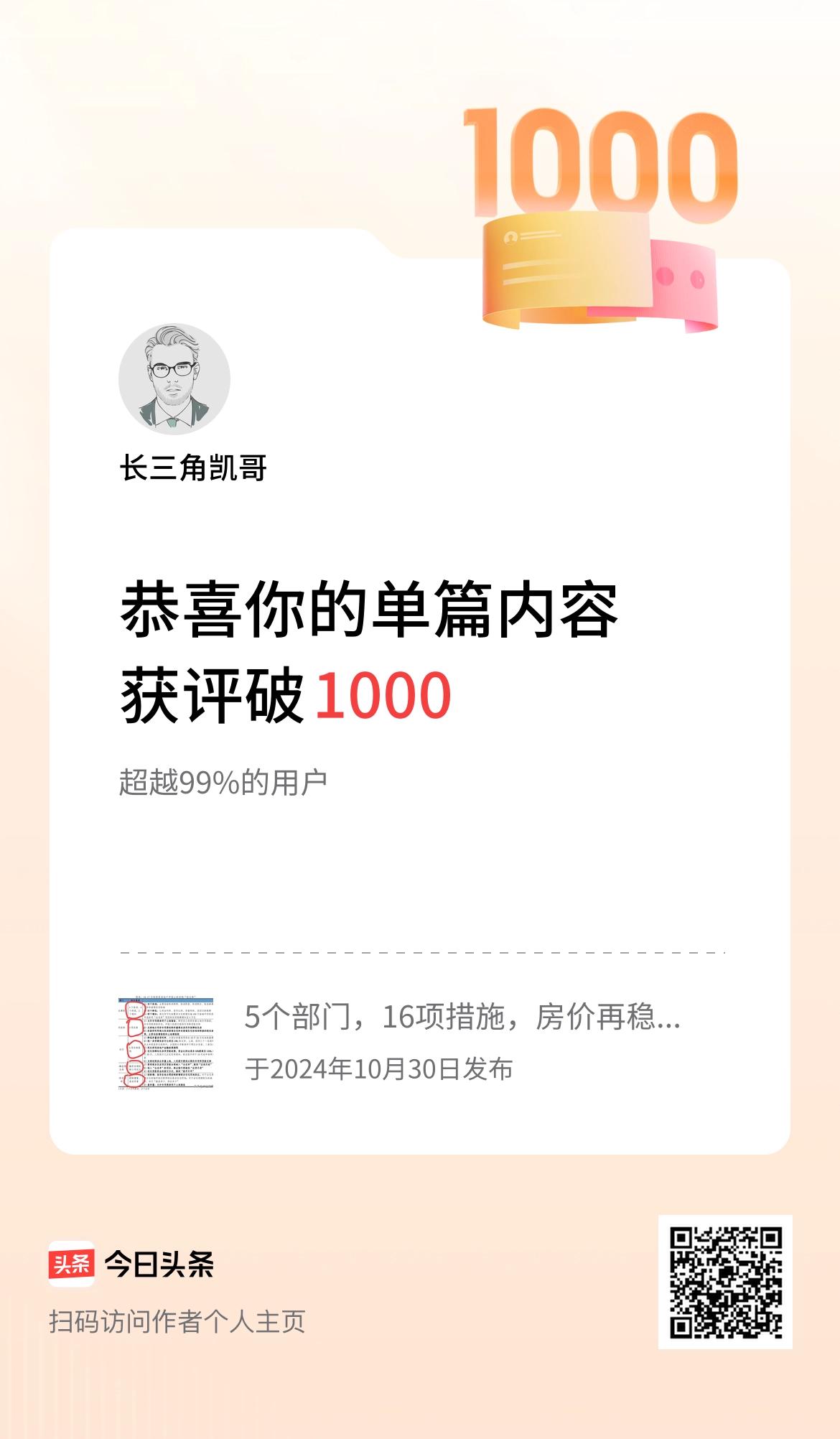 单篇内容获评论量破1000啦！