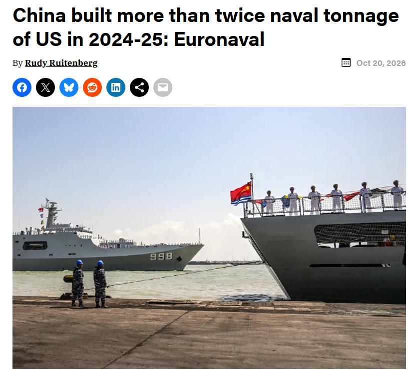 西方报告，中国两年内建造六十三万吨战舰，是美国两倍还多？

日前，美国《防务新闻