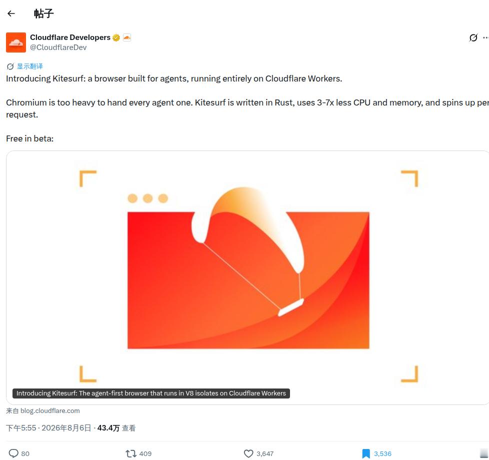 Easy同学正在独立开发 Cloudflare 发布了 Kitesurf，一个专