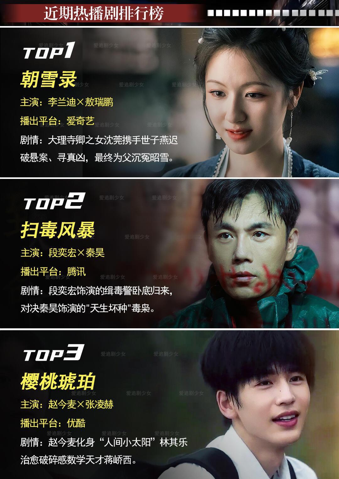 近期热播的电视剧，你正在追哪一部？《朝雪录》李兰迪×敖瑞鹏《扫毒风暴》段奕宏×秦