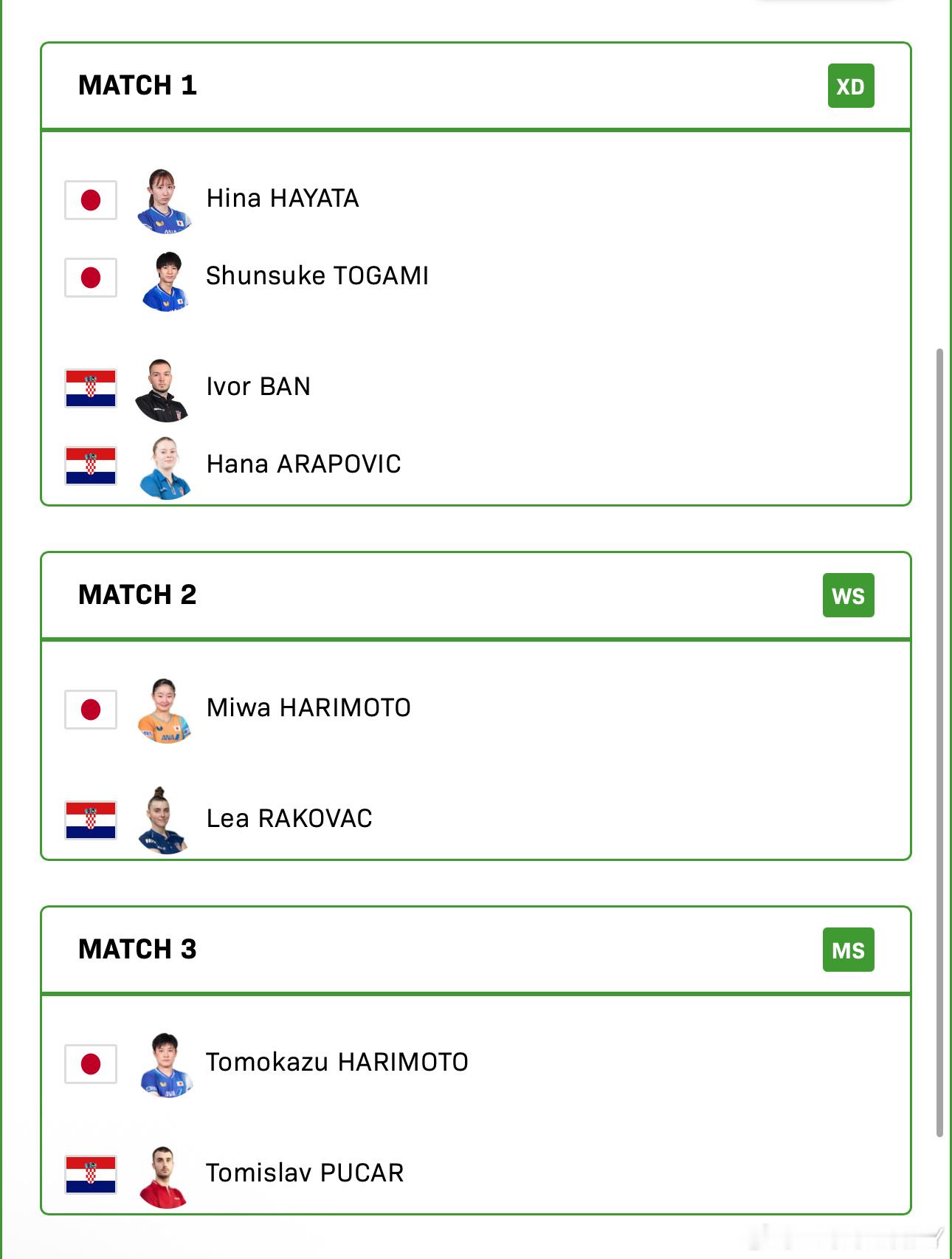 2025混合团体世界杯G2日本VS克罗地亚早田希娜/户上隼辅VS艾沃尔/哈拉博维