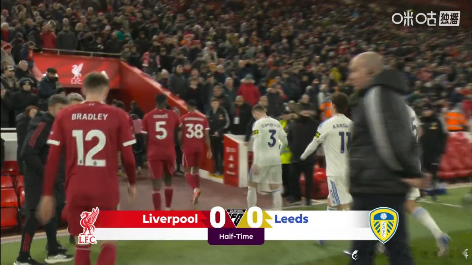 半场结束，利物浦暂0-0战平利兹联大伙如何评价上半场比赛    cr：英国足球那