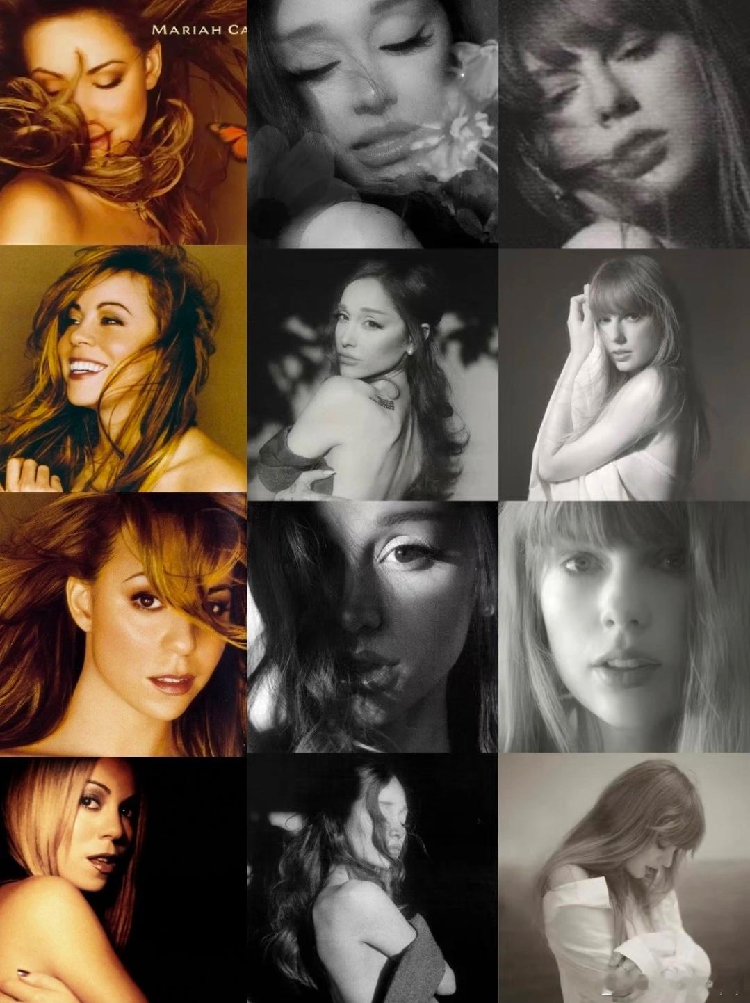 请用三种不同的形容词来描述Mariah Carey、Ariana Grande和