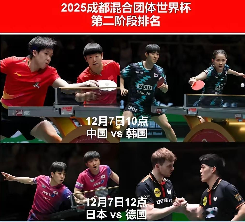 成都乒乓球混团世界杯今天上午将进行两场半决赛，10点，中国队对阵韩国队，12点，