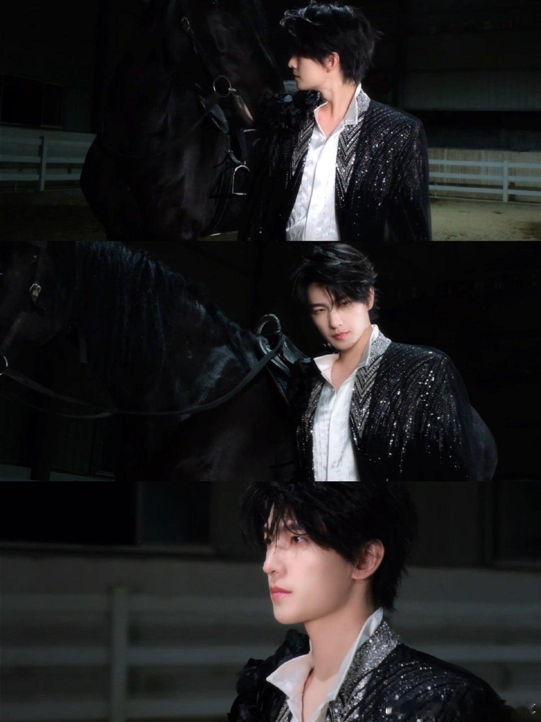 杨洋暗黑撕漫男马看到杨洋也要贴贴暗夜骑士降临🌑一身暗黑造型质感满分，利落穿搭+