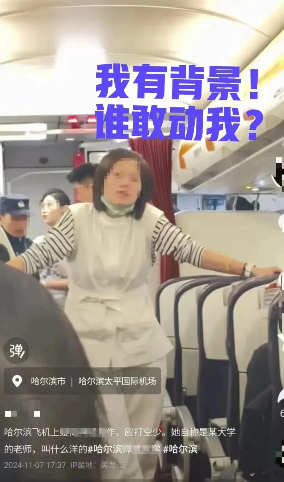 啥玩意儿都敢自称自己是老师啊：哈尔滨一女子大闹航班，自称哈师大老师！

11月7