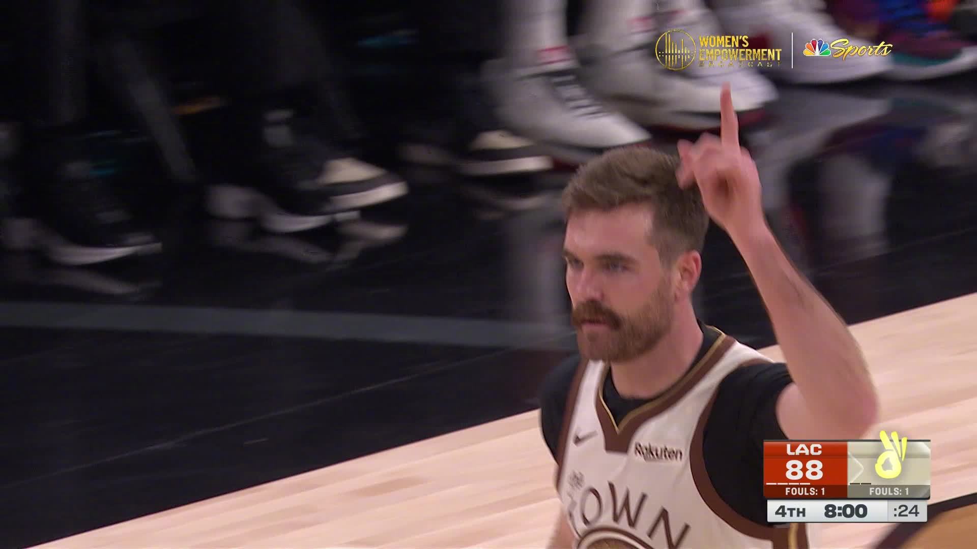 波齐姆斯基助攻，斯宾塞顶角三分👌勇士86:92快船。快船vs勇士