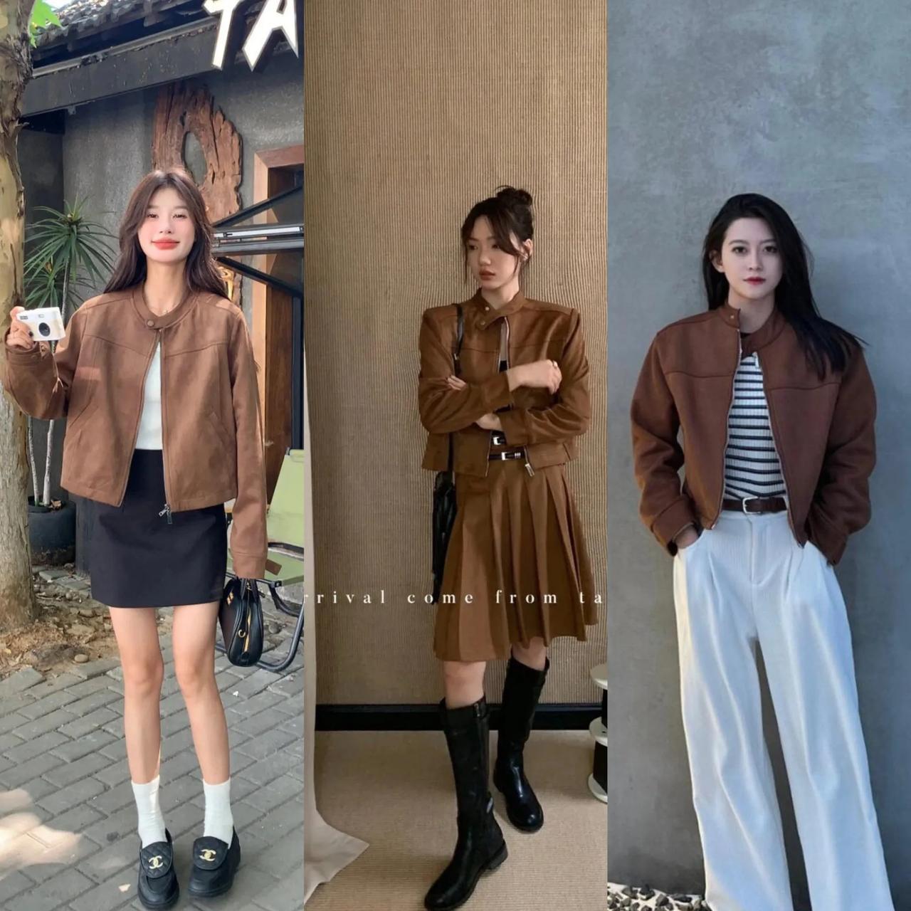 焦糖色短款小外套的多种搭配分享
和白色、牛仔蓝及大地色十分搭，无论裙装裤装都亮眼