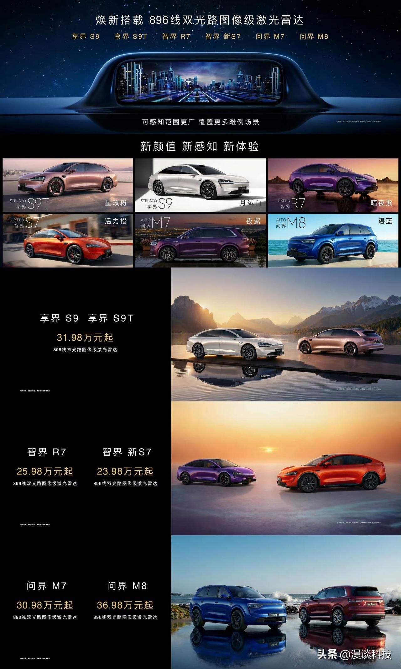 全部是华为896线激光雷达，鸿蒙智行“界字辈”多款新车来了。

尚界Z7/Z7T