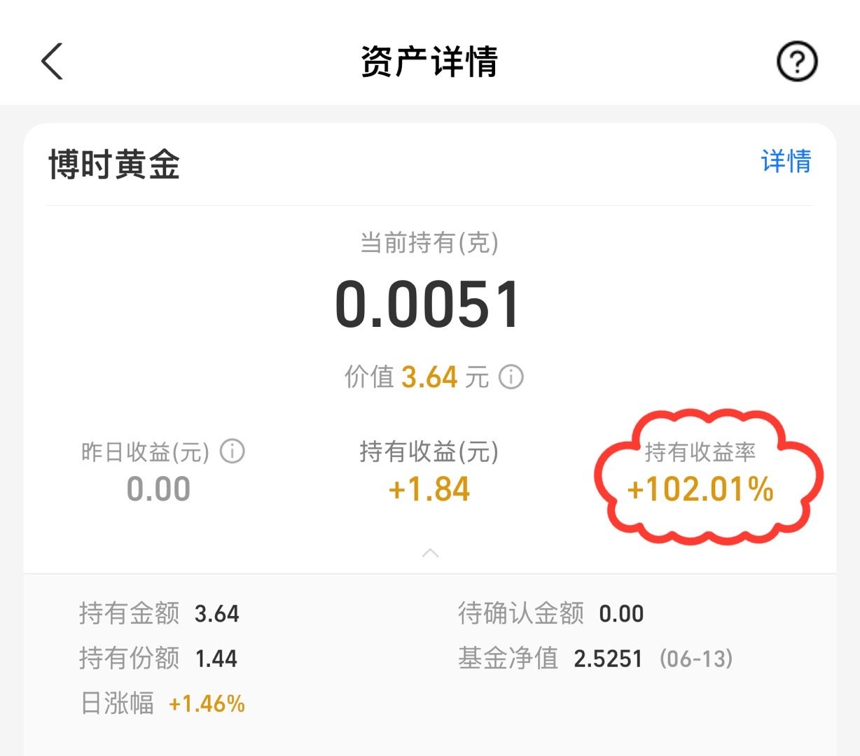 我不知道啥时候也有黄金了？收益率102%[傻眼]遥遥领先！ ​​​