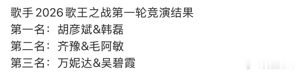 歌手第一轮排名胡彦斌韩磊《走四方》拿下第一实至名归！齐豫毛阿敏《相思》第二，万妮