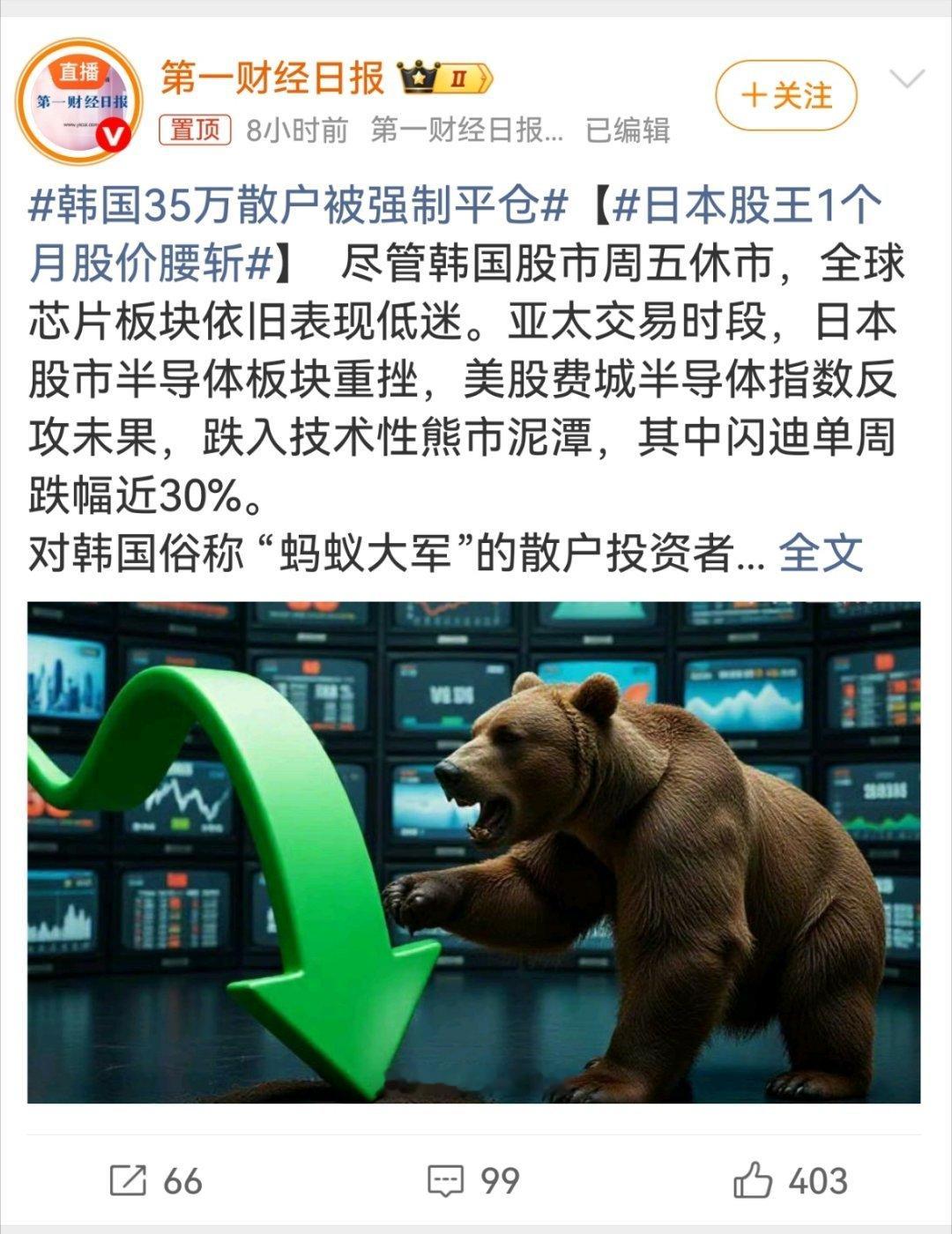 韩国35万散户被强制平仓最近亚太股市彻底“变天”，日韩半导体崩盘式下跌，全球芯片