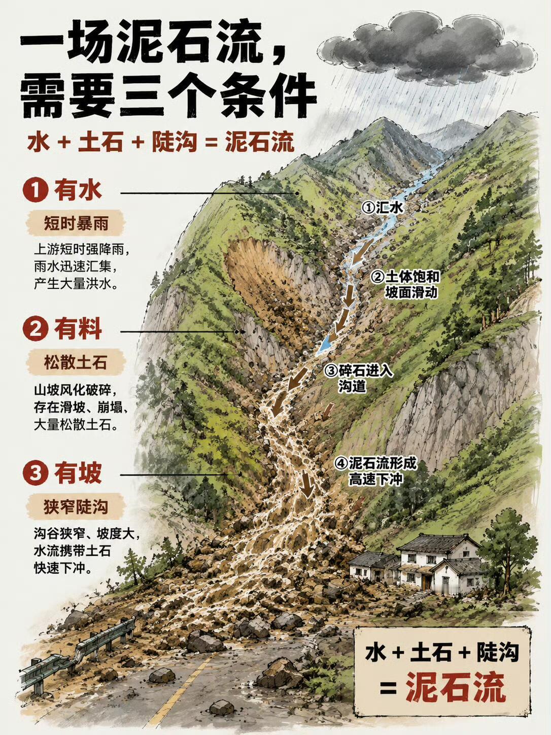 泥石流科普全图鉴。为何发生，如何发生，有何征兆，如何逃生 