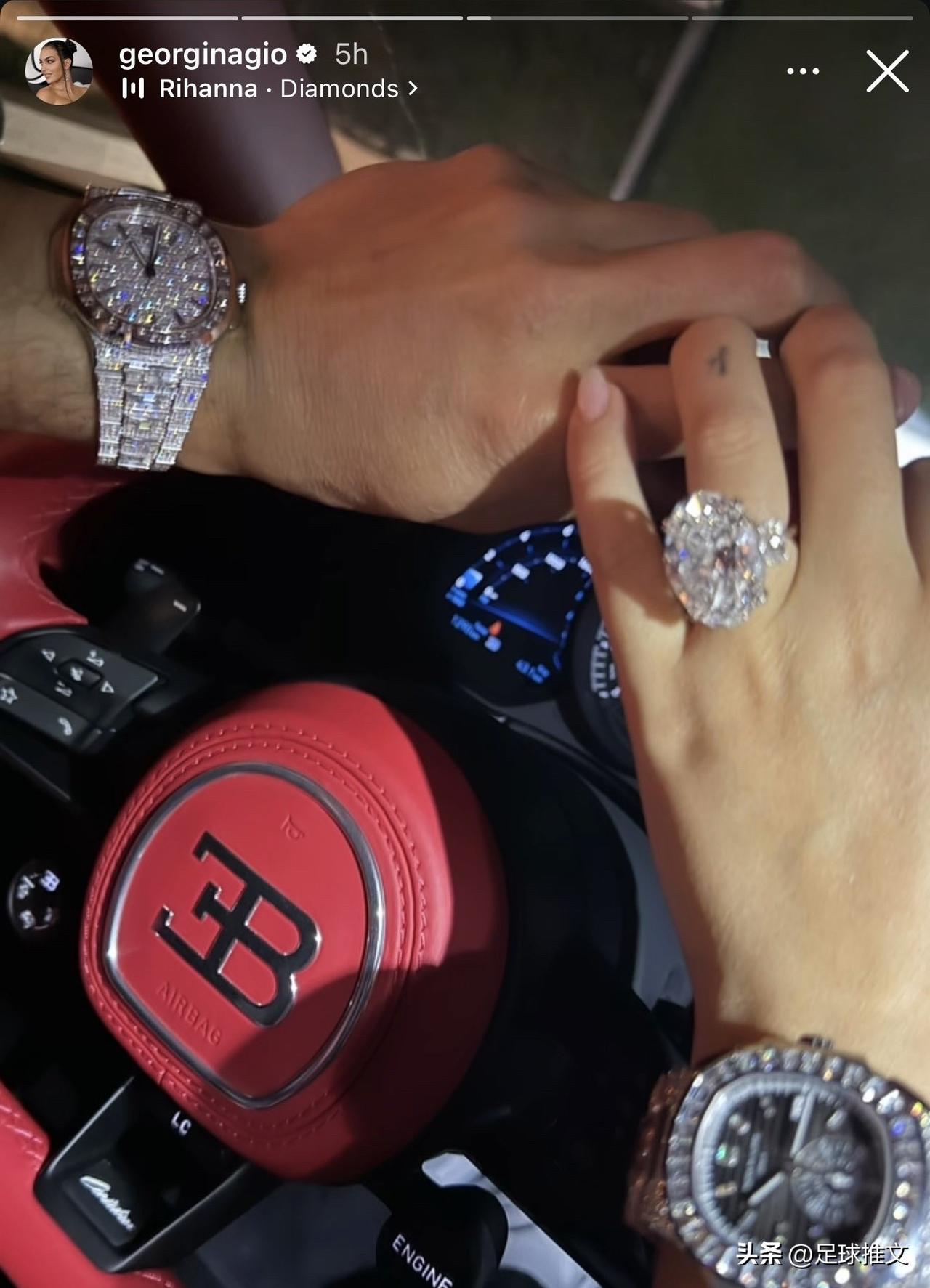 最新动态：乔治娜（C罗未婚妻）在Instagram发布新内容。
她与C罗的这张合