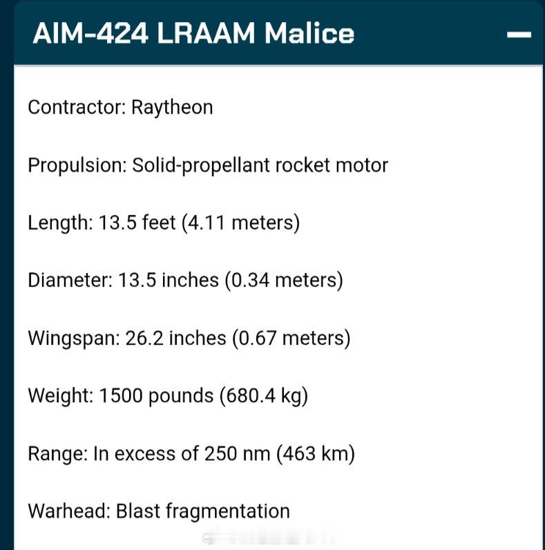 美国海军公布了其新型远程空空导弹AIM-424，可以内置于F-35C弹舱或在F/