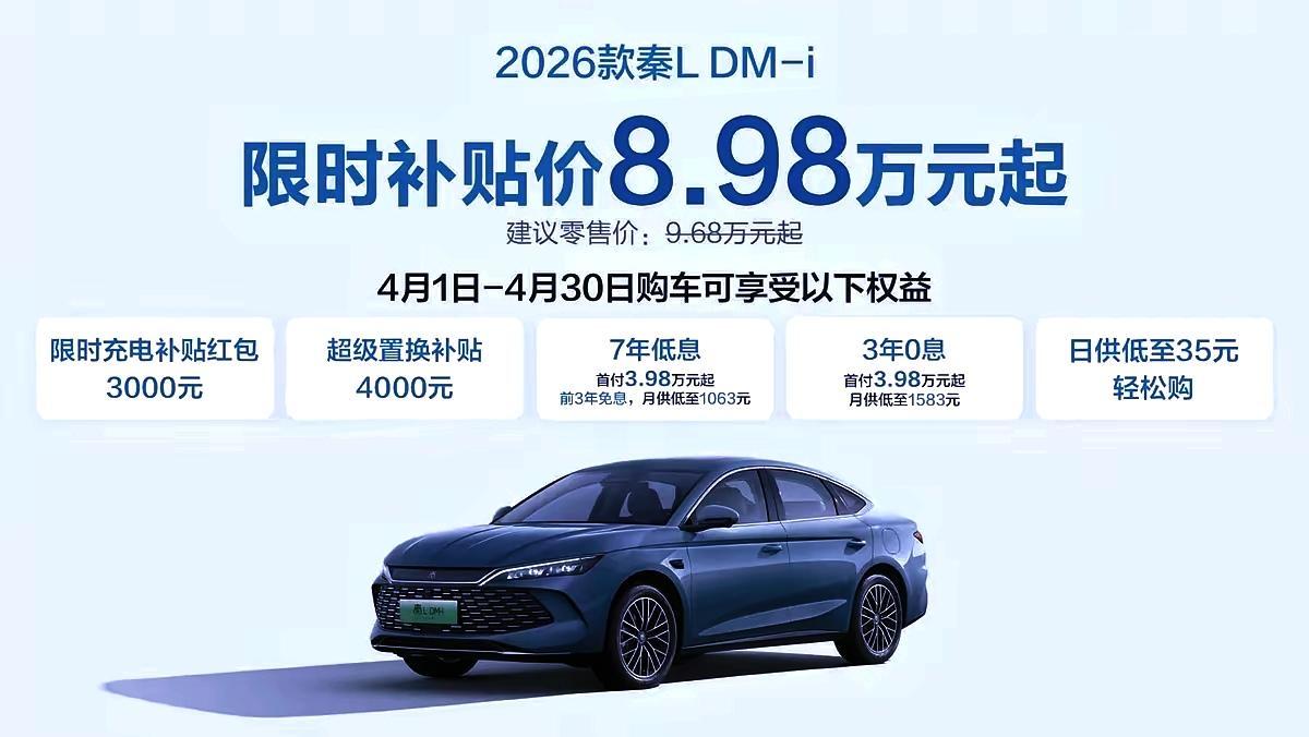 8.98万秦L杀疯！中型燃油车最后防线彻底崩了

8.98万，秦L将成为压死中型