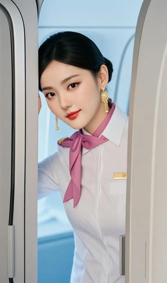 美女乘飞机，笑靥如花。#时尚美女机长# #大漂亮的空姐# #时尚美女高清照# #