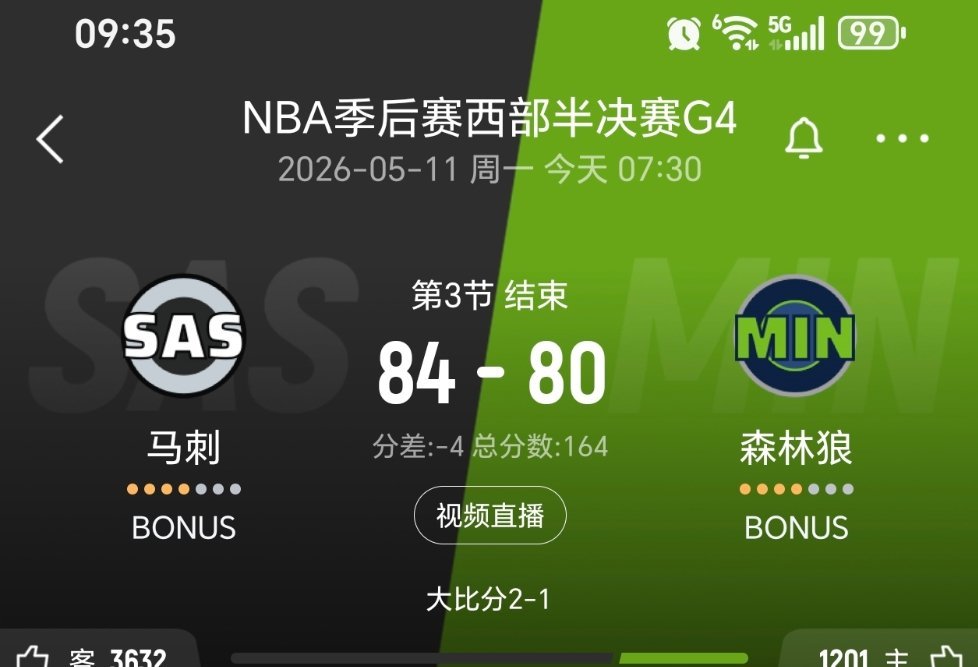 三节结束，马刺领先4分！马刺vs森林狼nba季后赛