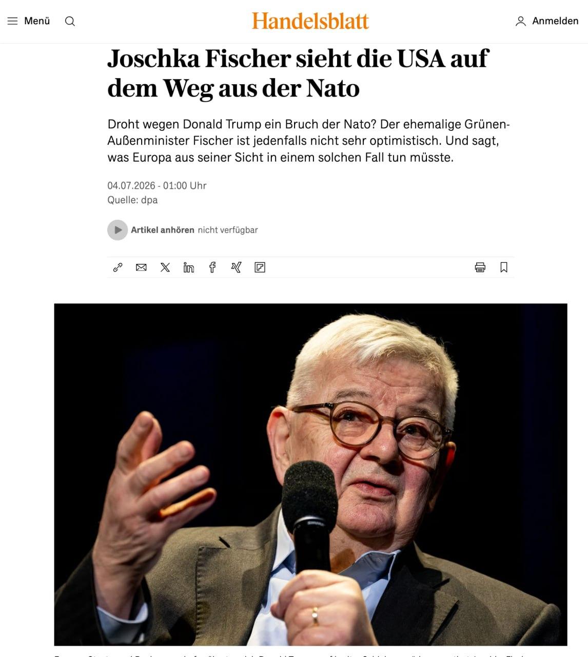 德国前外长约施卡·菲舍尔近日发出重磅警告：他认为美国正在“实质性退出北约”，一旦