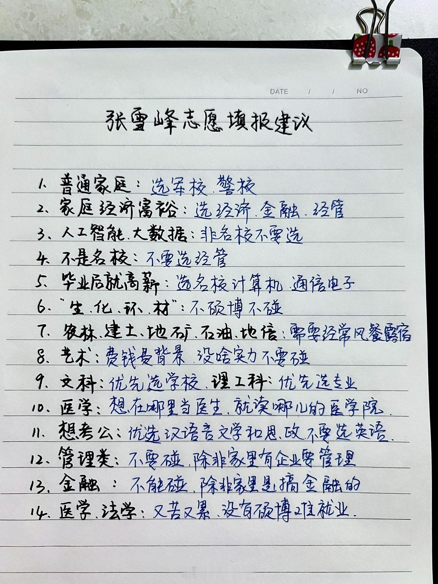 高考查分 张雪峰的志愿填报建议。建议家长们收藏起来，和孩子一起慢慢研究。仅供参考