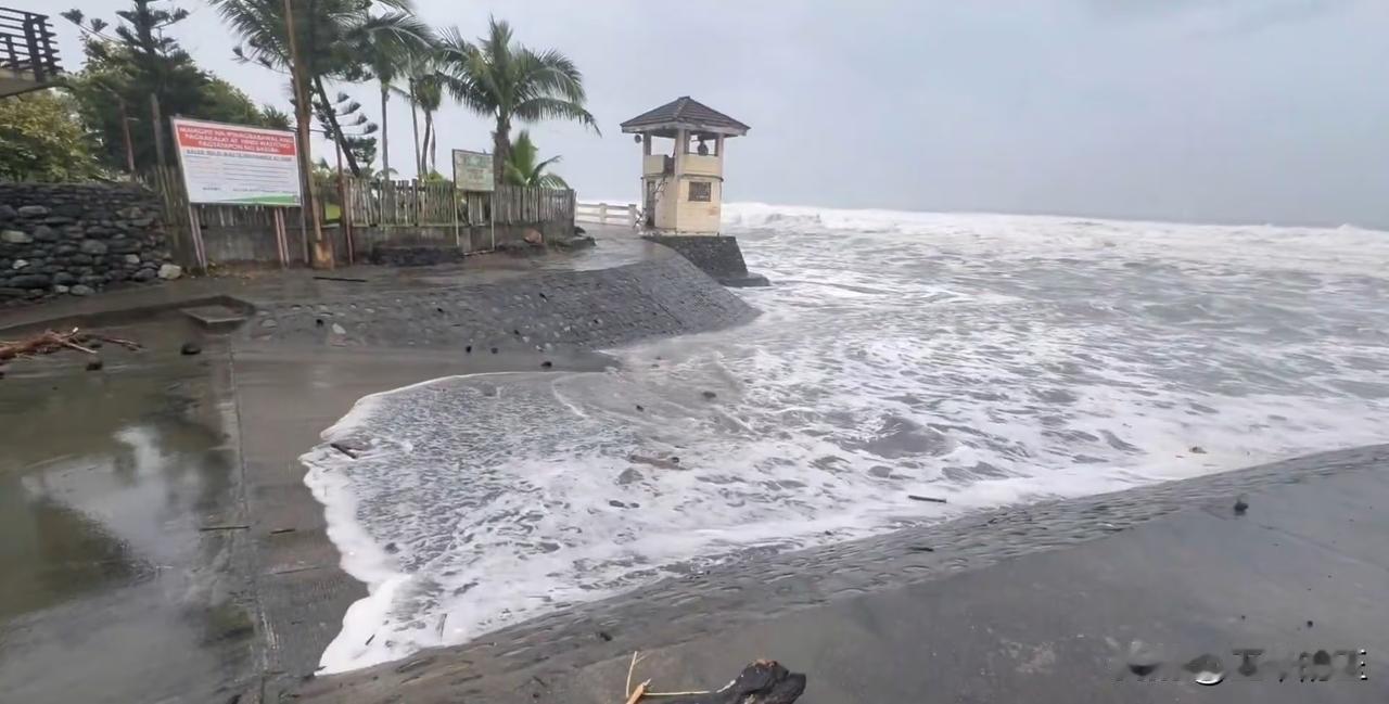 随着超强台风“凤凰”周日下午逼近菲律宾奥罗拉省巴勒海岸，汹涌的海浪在该地区肆虐，