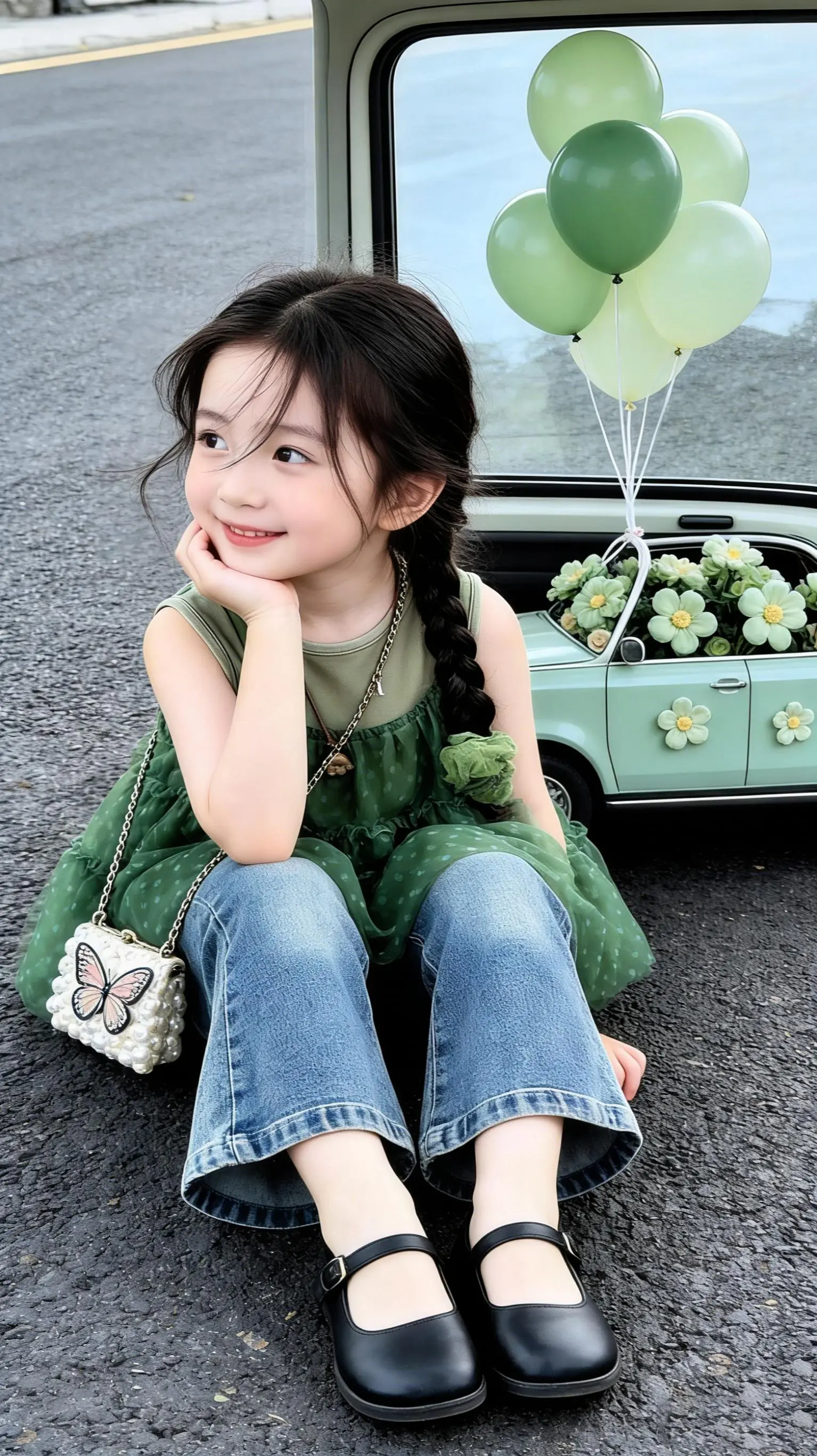 奶fufu森系小公主。 绿野仙踪｜把春天穿在身上的小女孩  森系绿调叠...