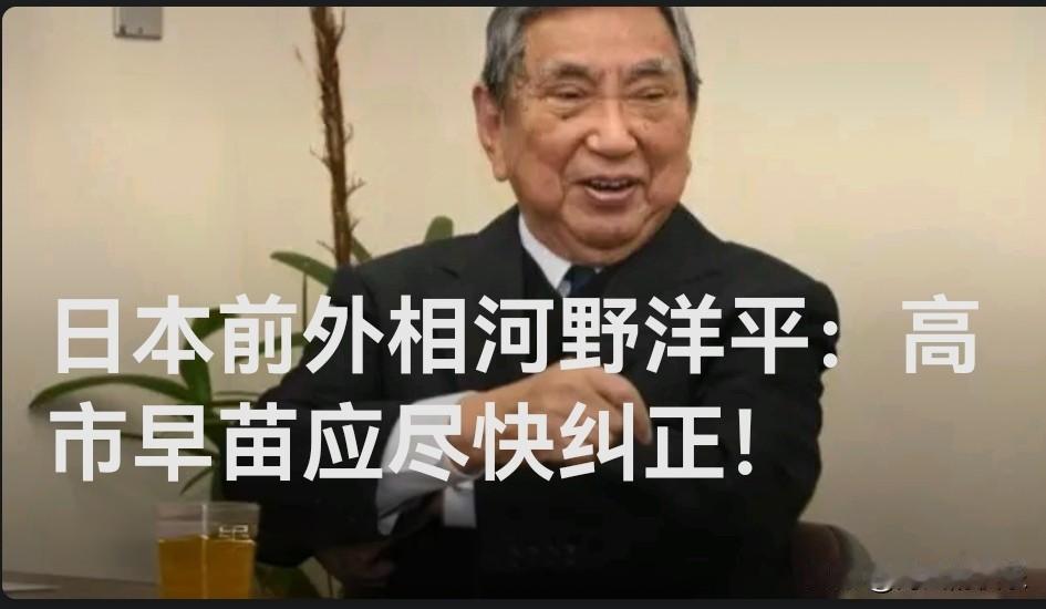 日本前外相河野洋平：高市早苗应尽快纠正！

   据外媒报道当地时间1月7日，曾