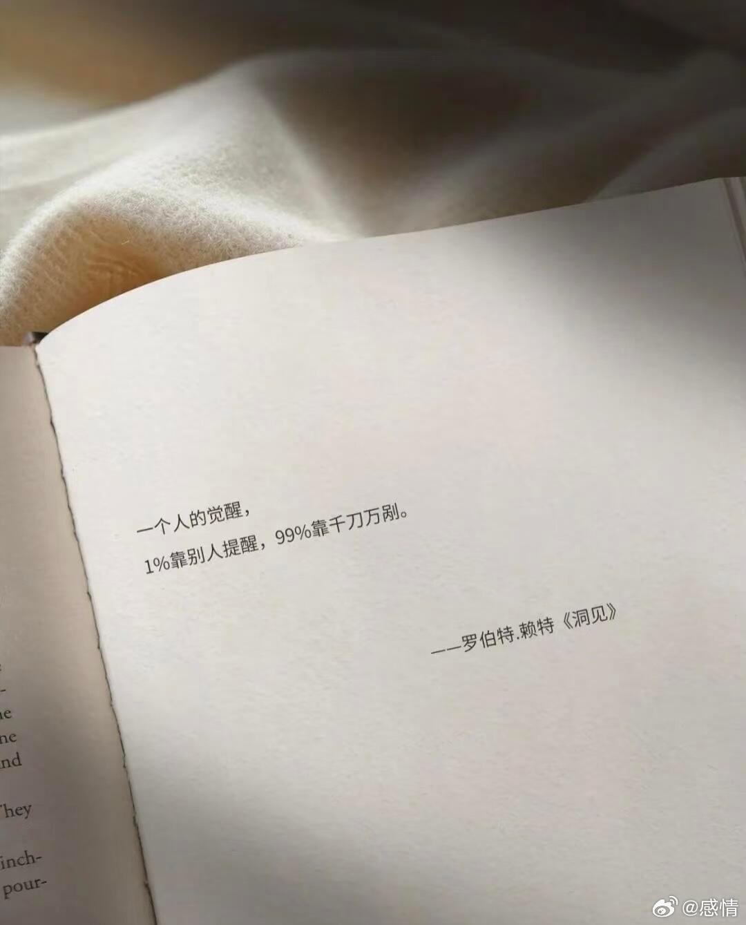 一个人的觉醒，1%靠别人提醒，99%靠千刀万剐。——罗伯特·赖特《洞见》 ​​​
