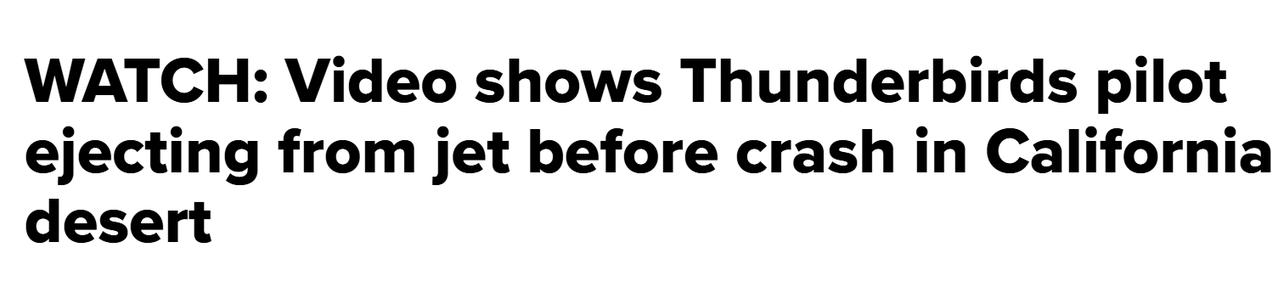 美军一架F-16战机训练中坠毁，飞行员弹射逃生

当地时间周三，一架美国空军雷鸟