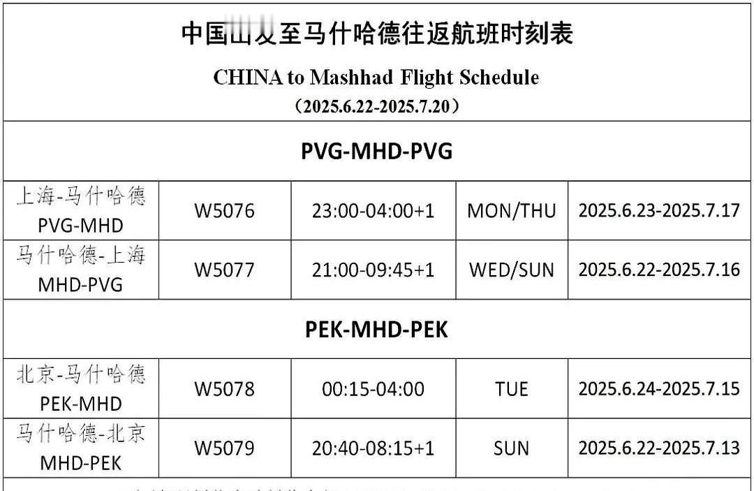 伊朗马汉航空今日宣布将于6月22日起恢复运营部分中国-伊朗客运航班。

包括上海