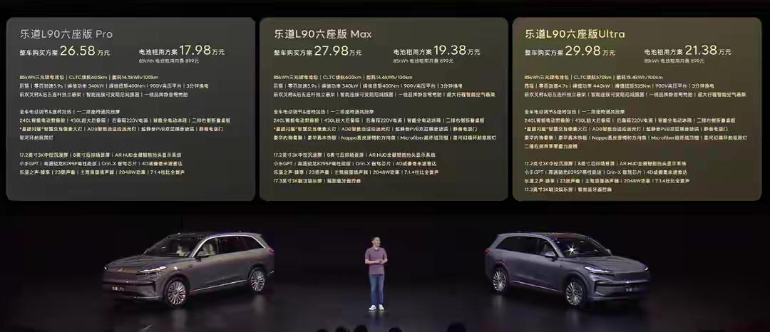 乐道L90起售价26.58万租电的话17.98万起
大型纯电SUV 有6座和7座