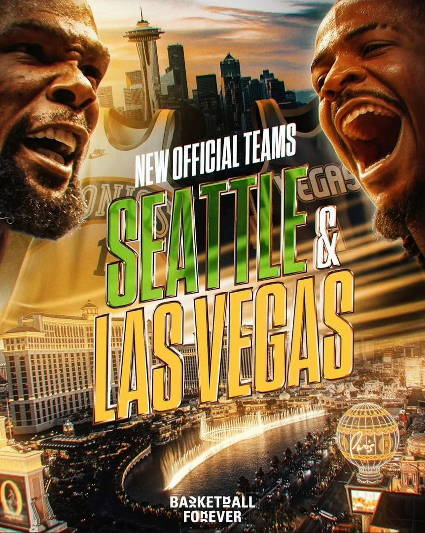 NBA 將增加2隊👉西雅圖&拉斯維加斯，最快2028年出戰。（圖：Basket