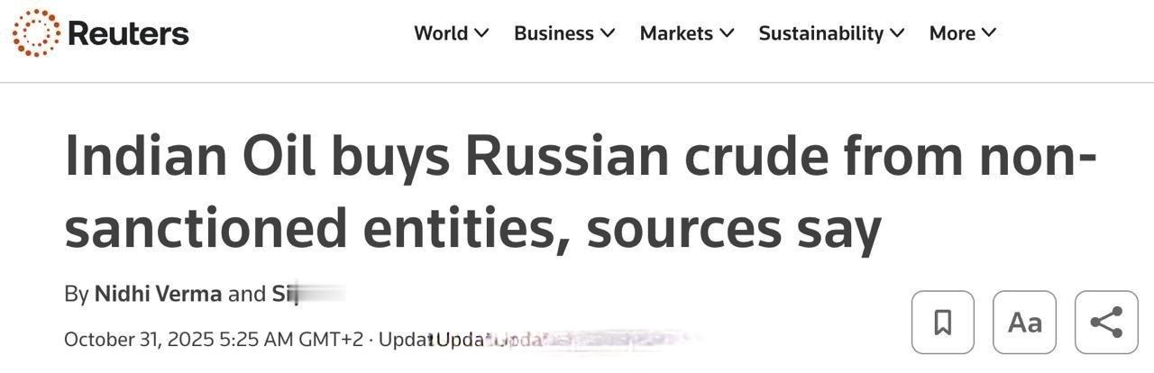 路透社：印度恢复采购俄罗斯石油以规避制裁
▪️该国最大炼油企业印度石油公司已通过