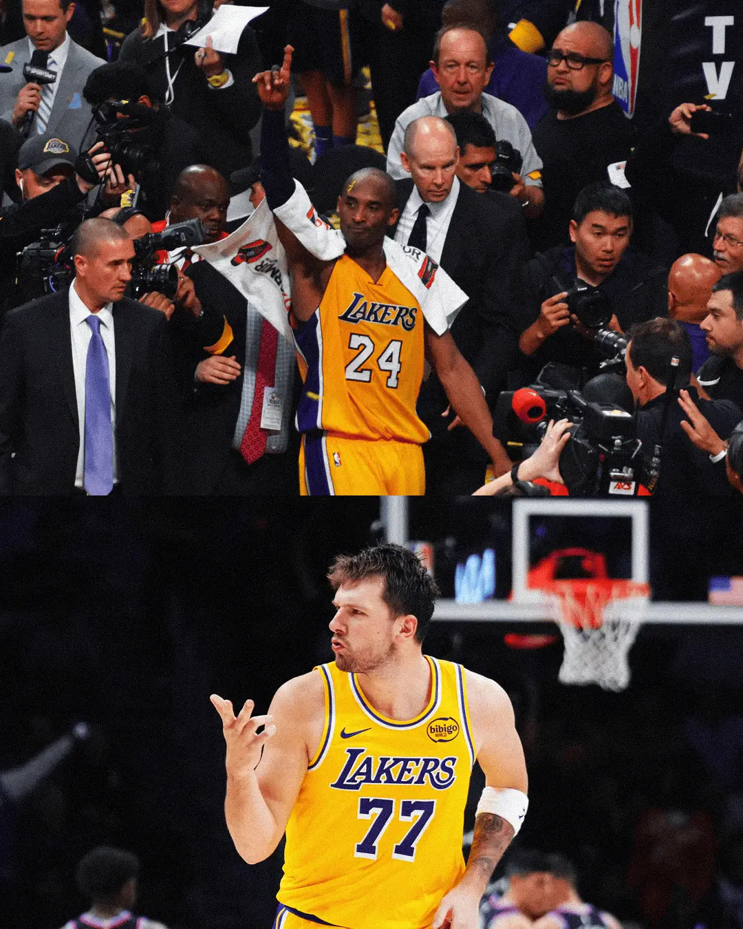 NBA官方晒出科比和东契奇赛场照：科比🤝东契奇湖人最近的两位60分先生湖人战胜