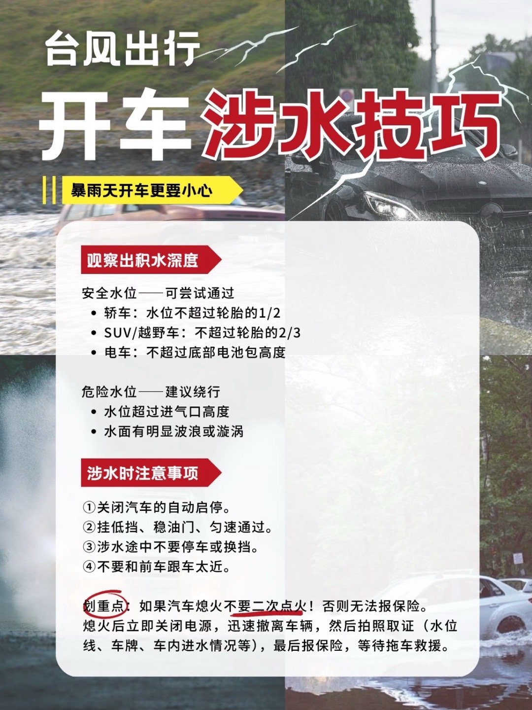 这几天台风接连不断，每次开车都有点害怕给宝子们整理了台风天开车涉水攻略赶紧码住！