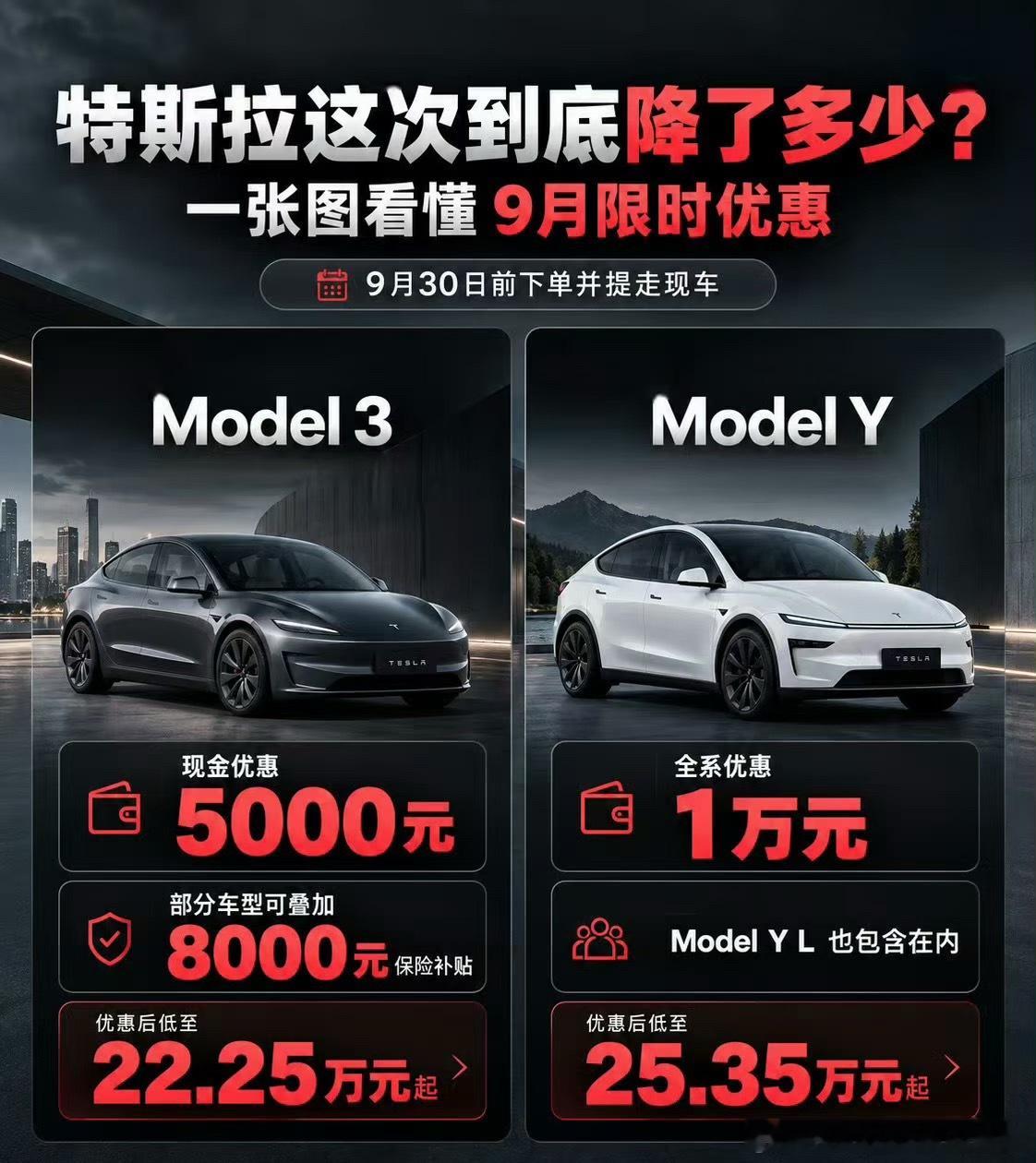 特斯拉中国推出限时现车激励政策，9月30日前下单并且完成提车，Model 3全系