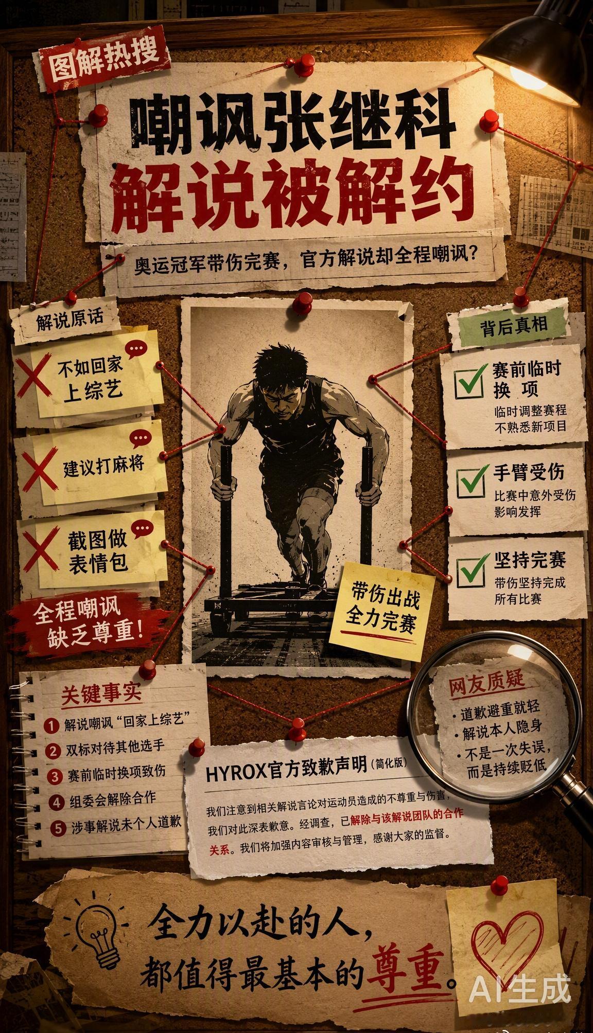 8月1日，张继科以普通参赛者身份参加HYROX健身跑成都站男子接力赛，却在官方直