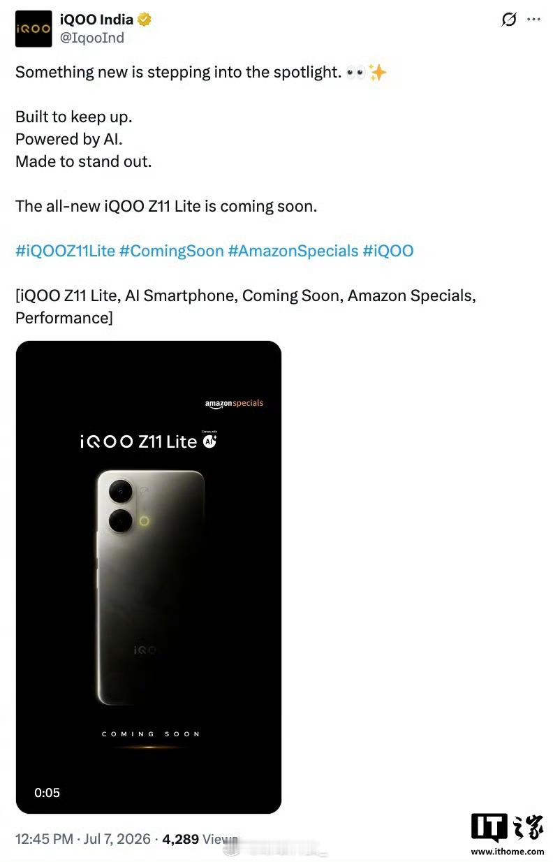 iQOO新机 iQOO Z11 Lite曝光，硬件外观和国内vivo Y6t基本