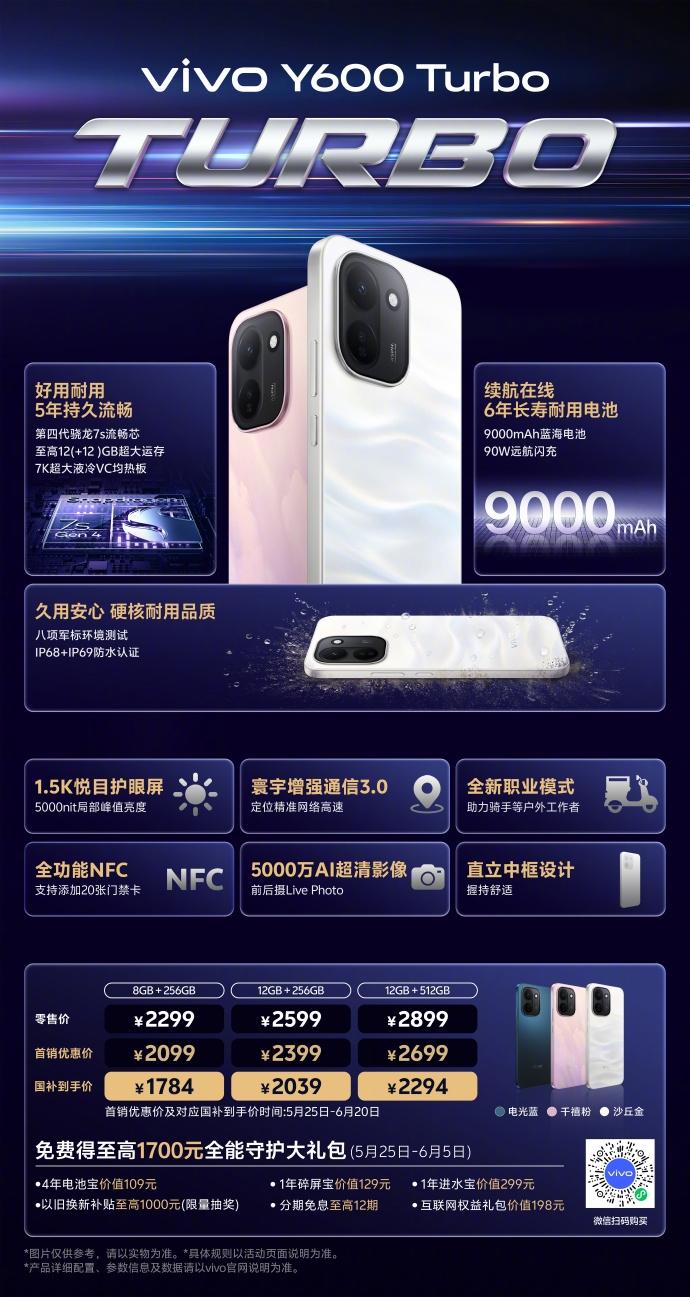 【vivo Y600 Turbo发布】日前，vivo Y600 Turbo发布，