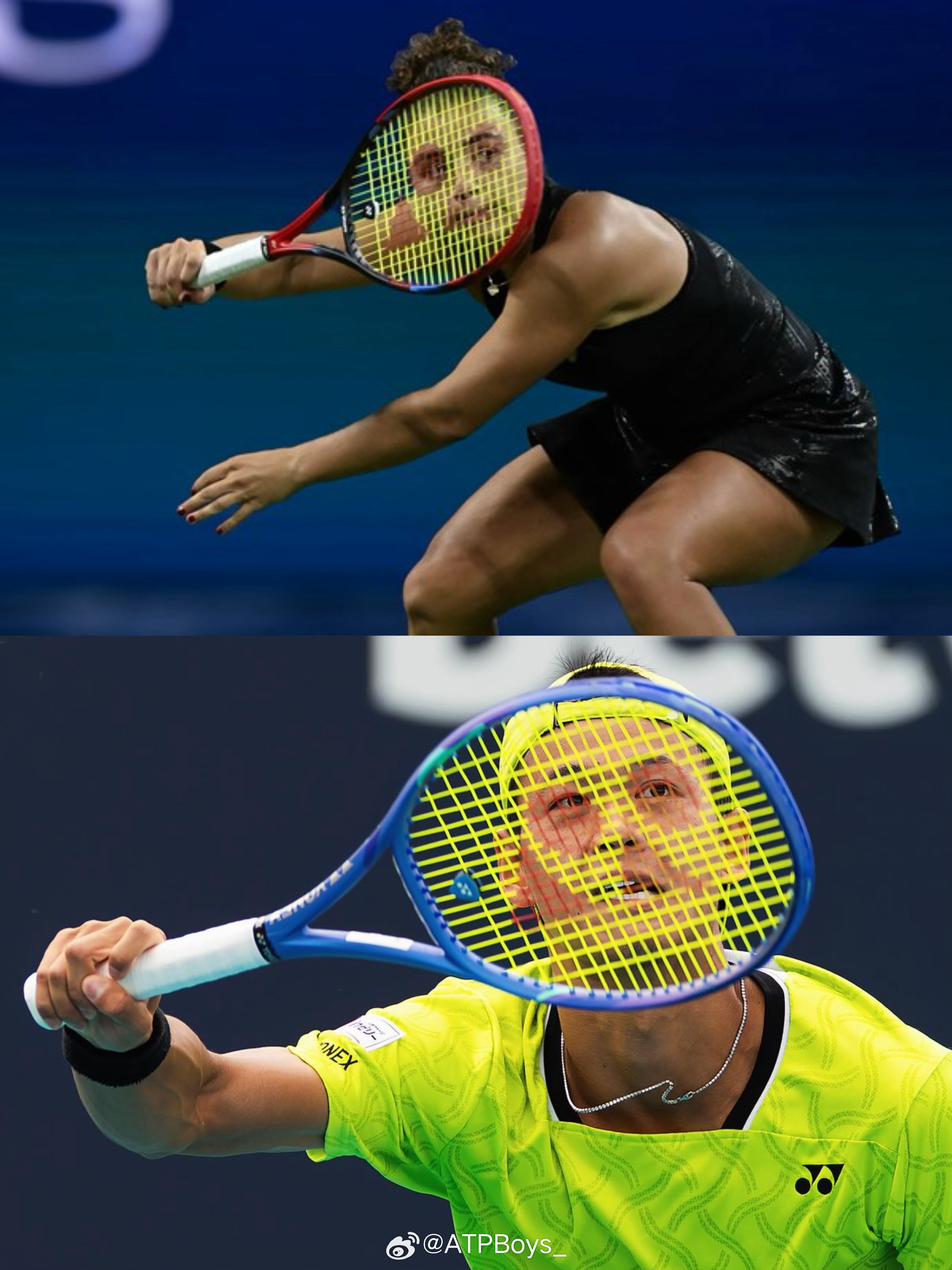 摄影师Al Bello为坂本怜复刻了保利尼与球拍同框的神图。保利尼这张出自摄影师