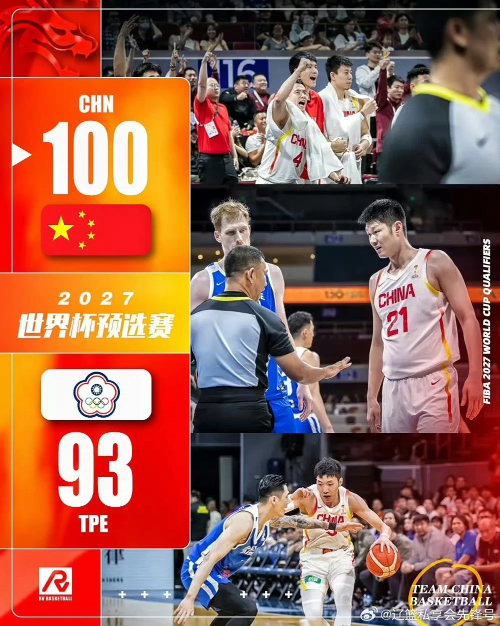 【男篮世预赛第一阶段小组赛赛程】2025年11月28日19:30：中国76-80